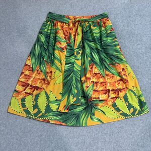 Truly 4 You Pineapple Tropical Skirt M 100% Cotton Elastic Waist Tie Pockets